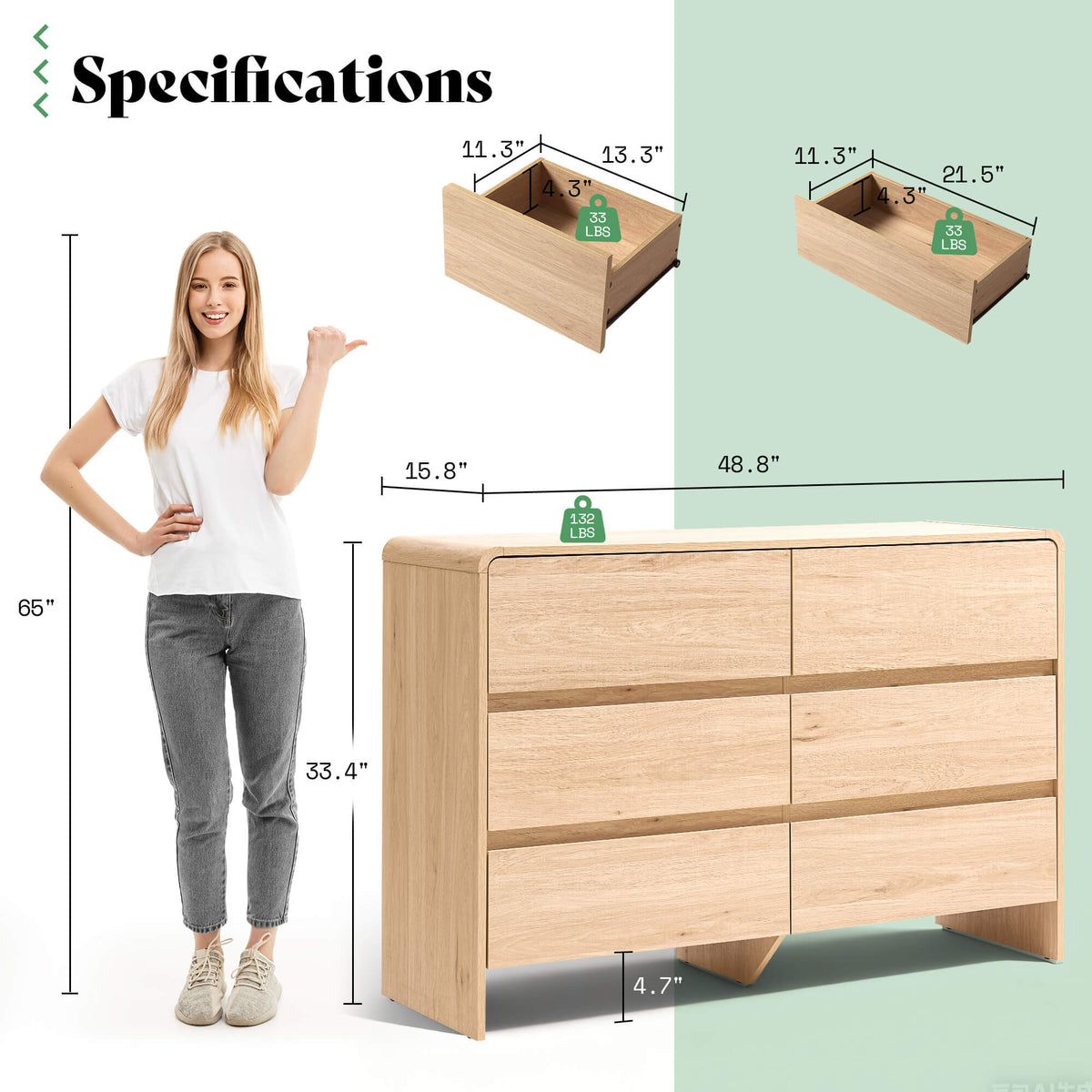 Garyon Modern 7-Drawer Storage Dresser _Light Oak