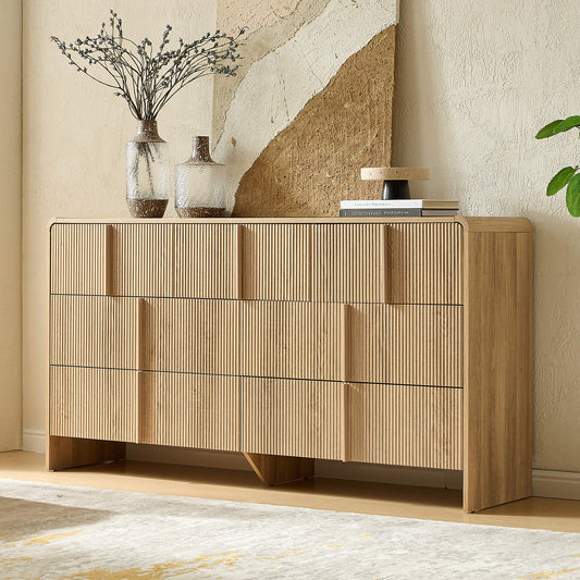 Garyon Fluted 7-Drawer Wide Dresser-Natural Oak