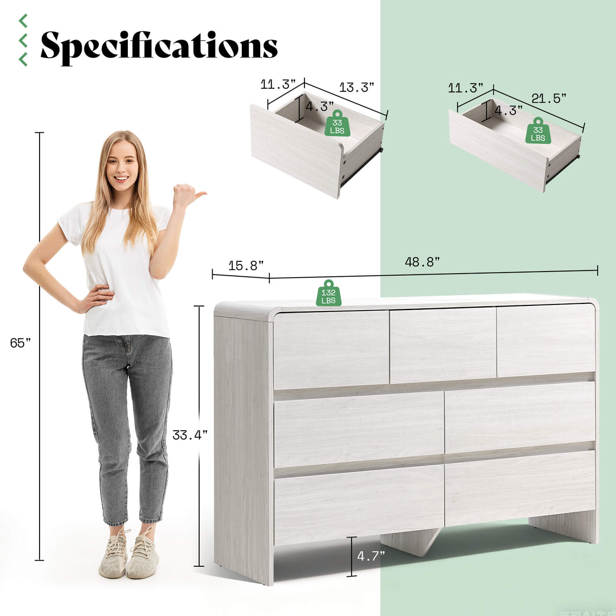 Garyon Modern 7-Drawer Storage Dresser _White