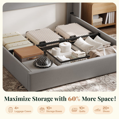Haven Upholstered Hydraulic Storage Bed Frame-Queen-Light Grey