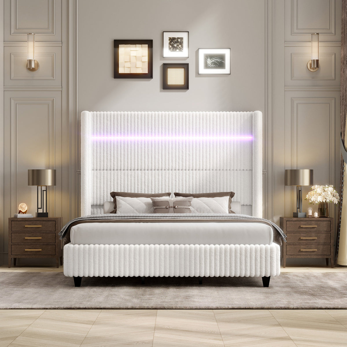 Warren Faux-Fur Bed Frame Amerlife White / California king