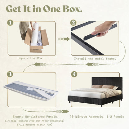 Velmure Corduroy Platform Bed Frame-King-Black