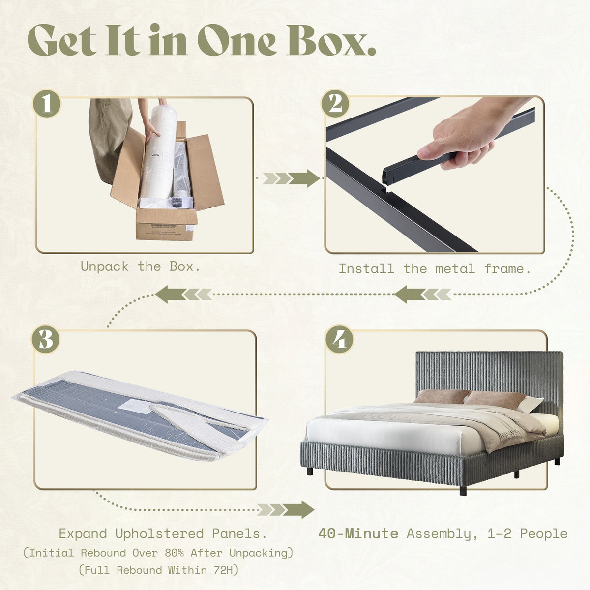 Velmure Corduroy Platform Bed Frame-Full-Grey