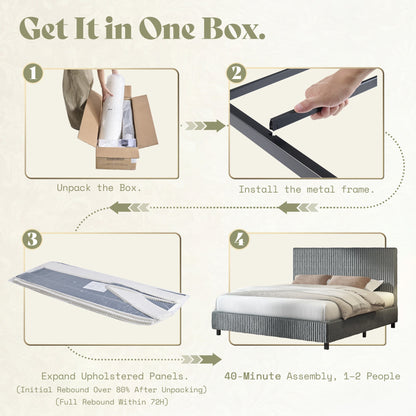 Velmure Corduroy Platform Bed Frame-Full-Grey