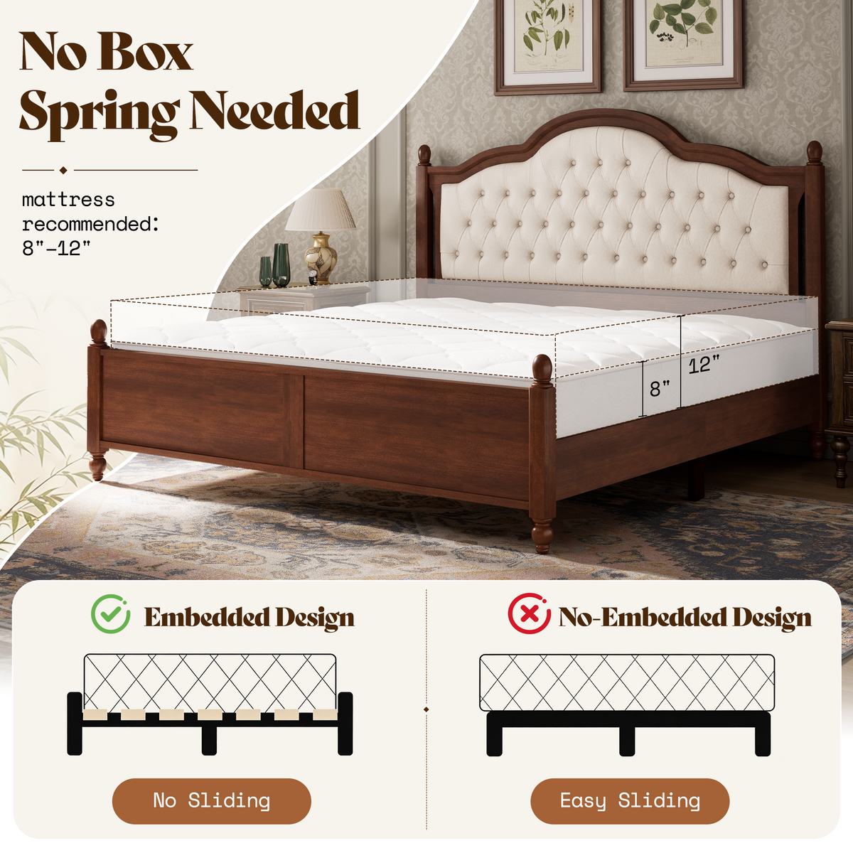 Astor Solid Wood King Bed Frame with Headboard-King-Walnut