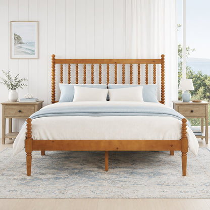 Classic Bobbin Solid Wood Bed Frame-Queen-Brown Walnut