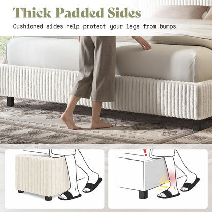 Velmure Corduroy Platform Bed Frame-King-Cream