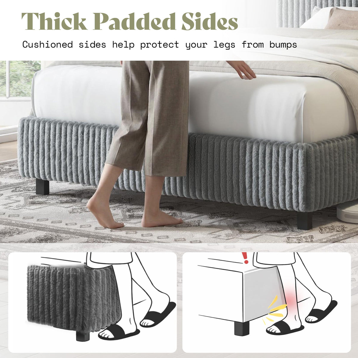 Velmure Corduroy Platform Bed Frame-Twin-Grey