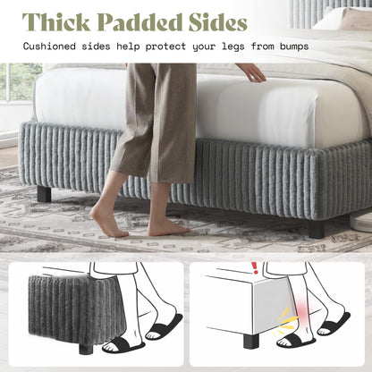 Velmure Corduroy Platform Bed Frame-Twin-Grey
