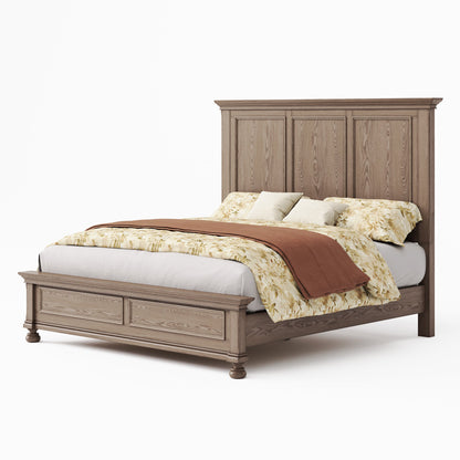 Bobbin Solid Wood Platform Bed-Taupe Gray-Queen