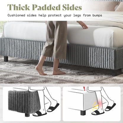 Velmure Corduroy Platform Bed Frame-Full-Grey