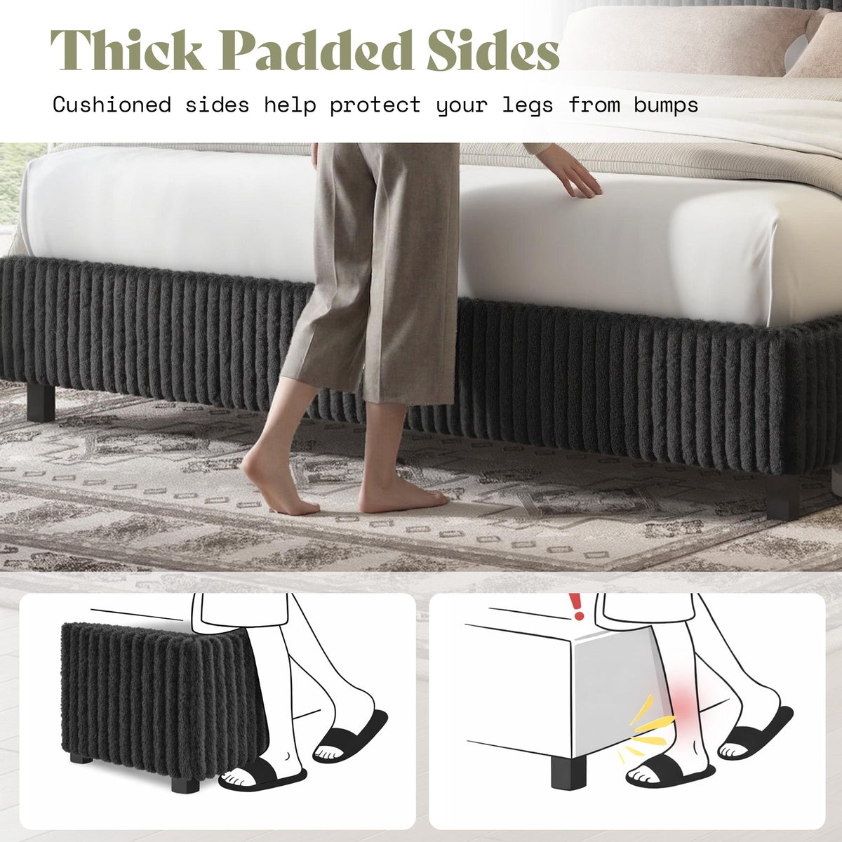 Velmure Corduroy Platform Bed Frame-King-Black