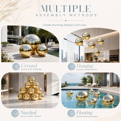Vibe Reusable Inflatable Mirror Balls for Disco Parties & Events-4PCS-19.7"+31.5"+47.2"+59.1"-Gold