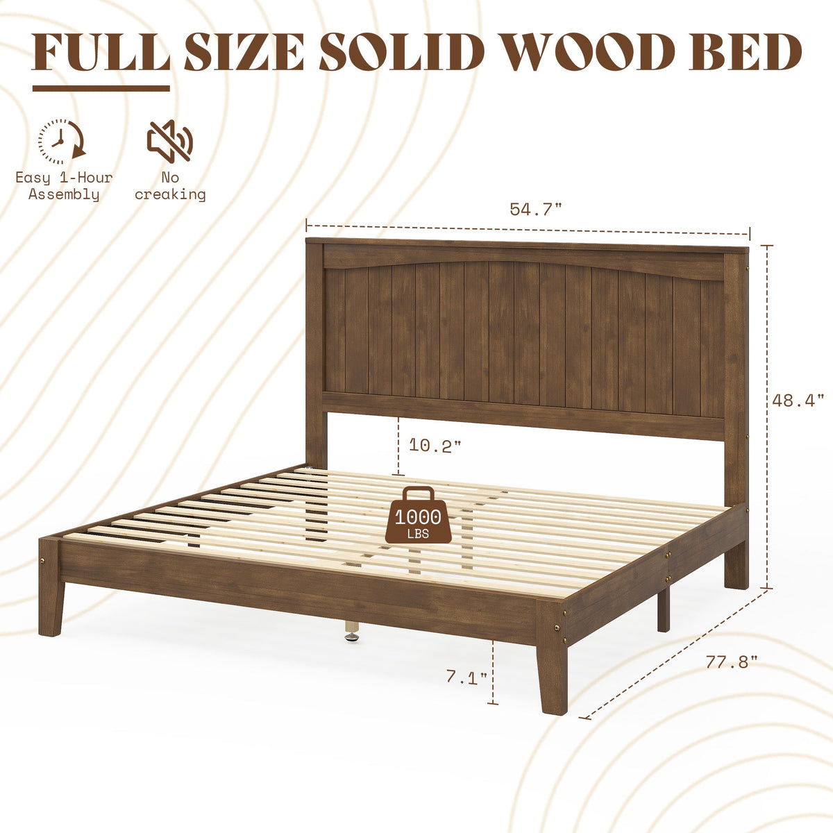 Sanderson Solid Wood Bed Frame -Full / Brown