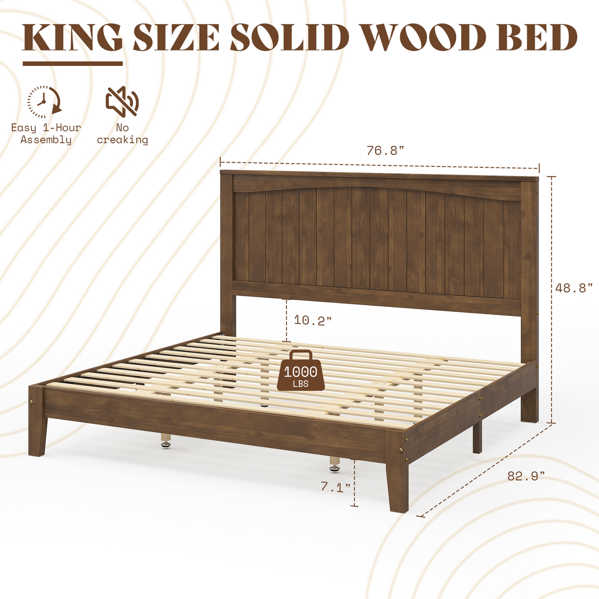 Sanderson Solid Wood Bed Frame -King / Brown