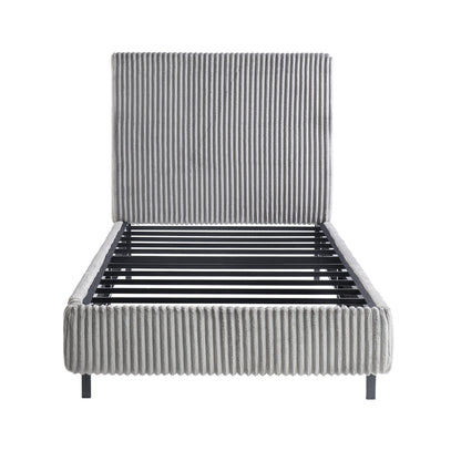 Velmure Corduroy Platform Bed Frame-Twin-Grey
