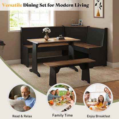 Feast 3-Piece Corner Dining Table Set-BLACK