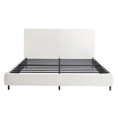 Velmure Corduroy Platform Bed Frame-King-Cream