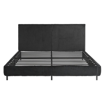 Velmure Corduroy Platform Bed Frame-King-Black