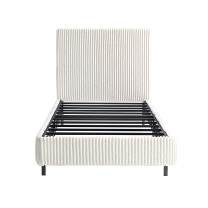 Velmure Corduroy Platform Bed Frame-Twin-Cream
