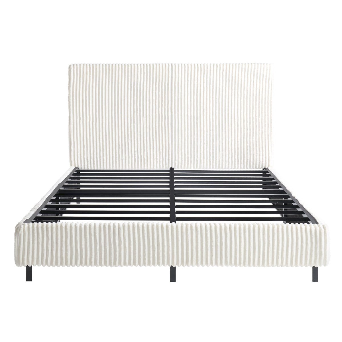 Velmure Corduroy Platform Bed Frame-Queen-Cream
