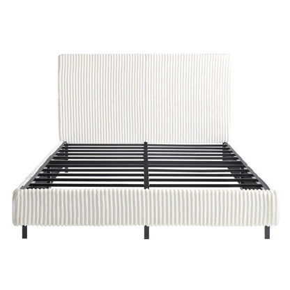 Velmure Corduroy Platform Bed Frame-Queen-Cream