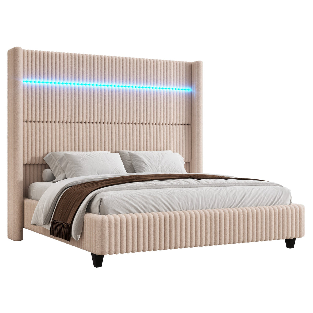 Warren Faux-Fur Bed Frame Amerlife Beige / California king