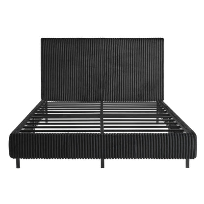 Velmure Corduroy Platform Bed Frame-Full-Black