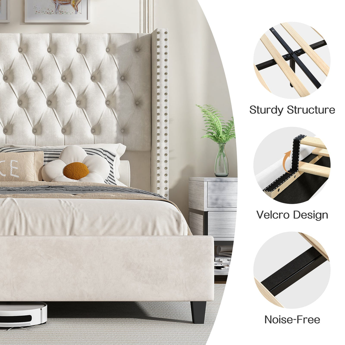 Fairfax Queen Bed Frame Amerlife-Cream