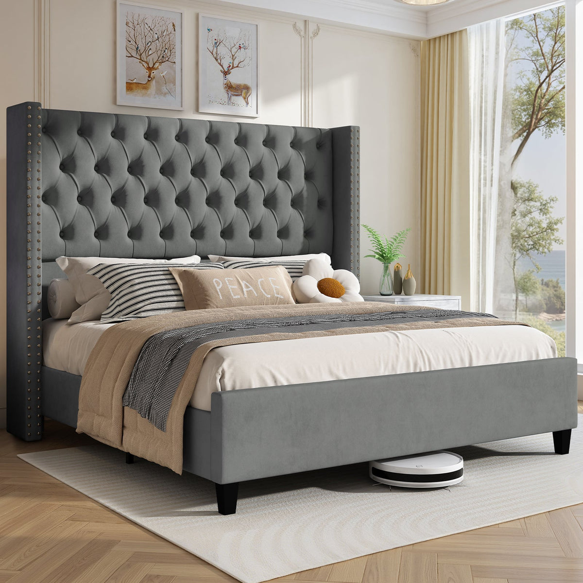 Fairfax Queen Bed Frame Amerlife-Light Grey
