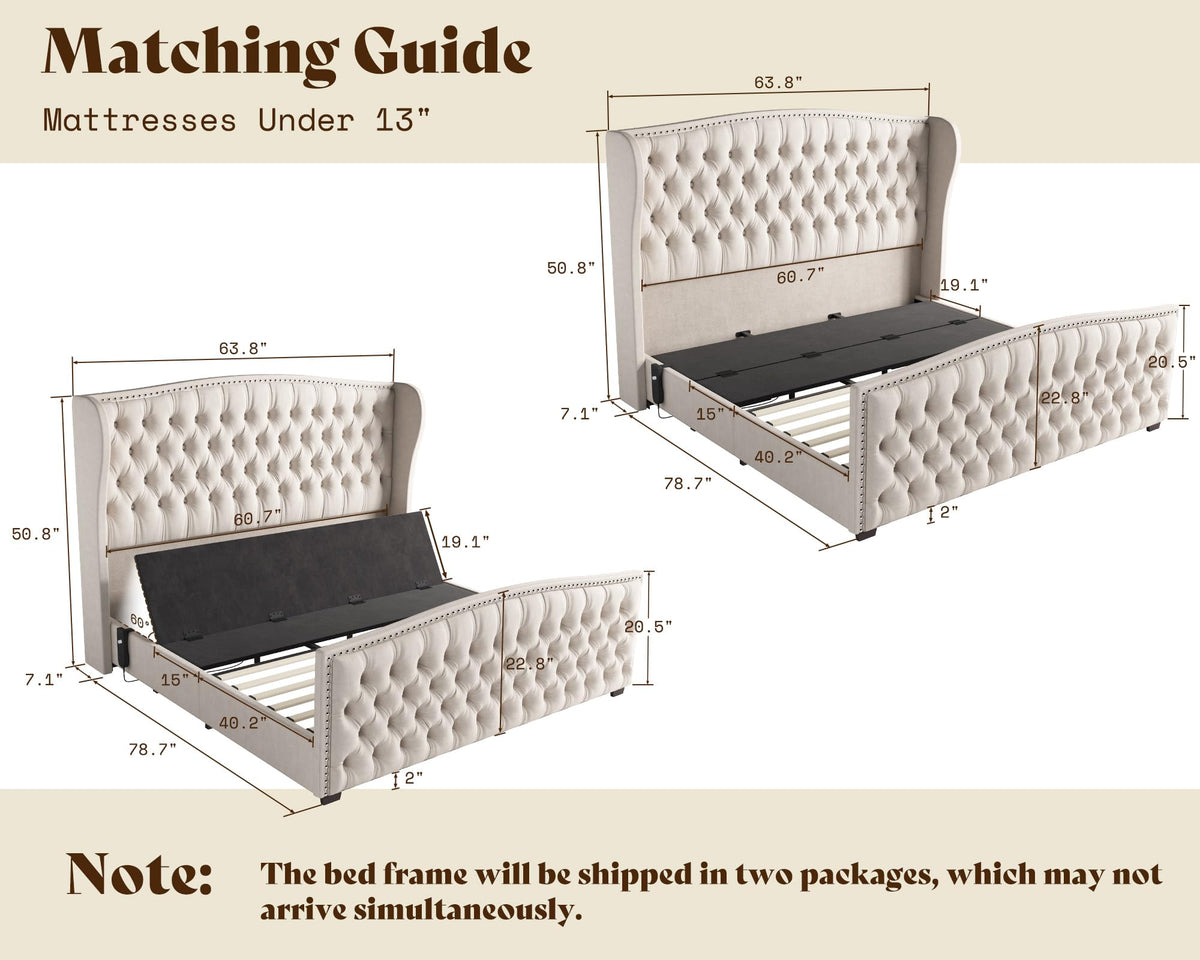 Astoria 51"H Adjustable Bed Frame Amerlife Queen / Cream