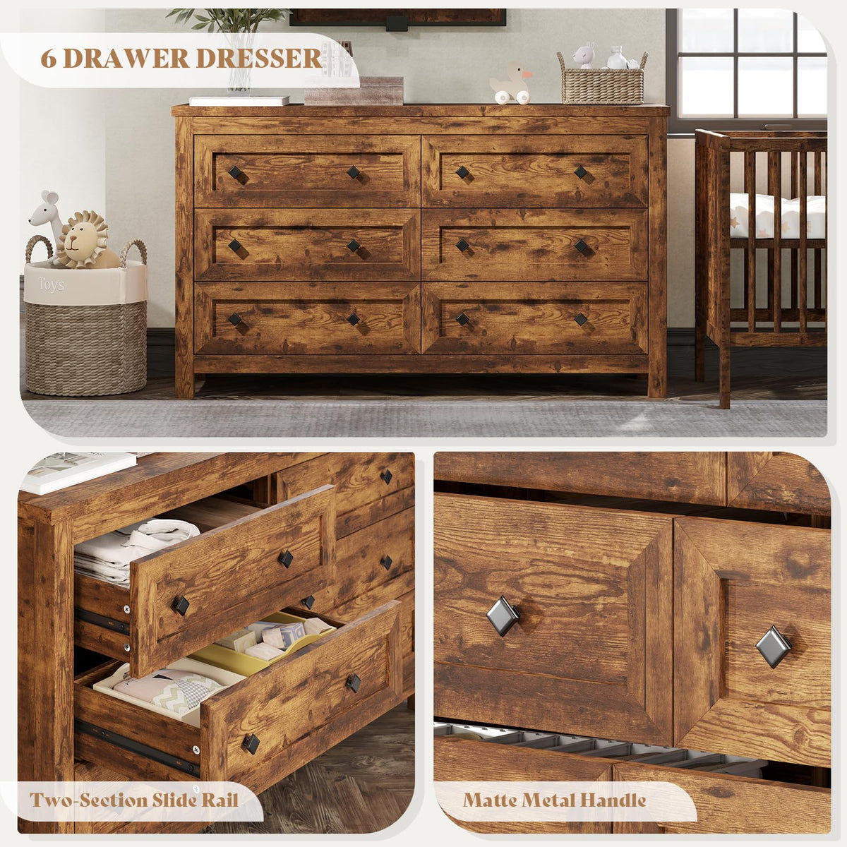Camden Farmhouse Queen Bed & Dresser 2-Piece Set Amerlife