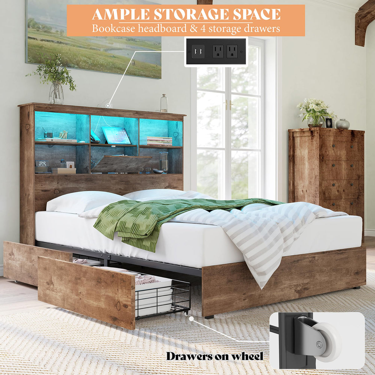 Camden Farmhouse Queen Bed & Dresser 2-Piece Set Amerlife