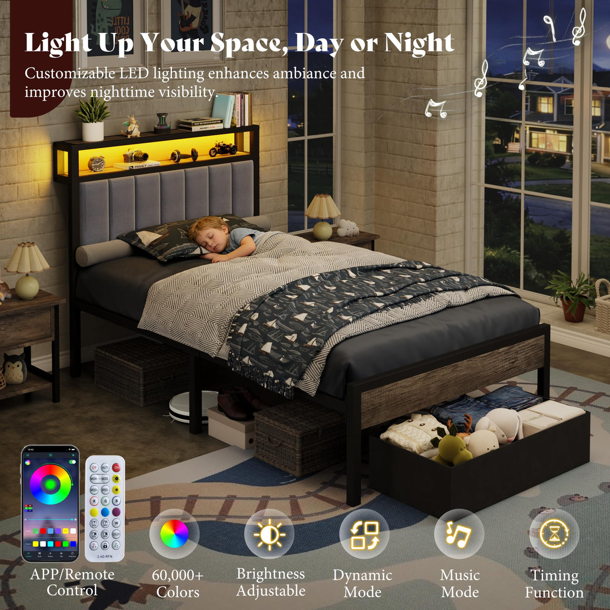 Veltrix LED Storage Velvet Bed Frame Amerlife Twin / Grey