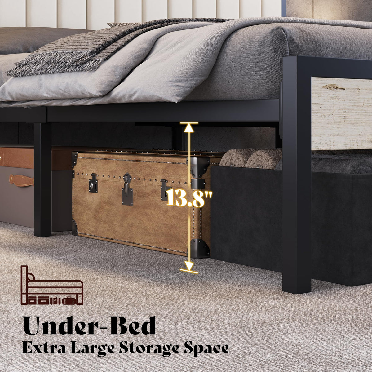 Veltrix LED Storage Velvet Bed Frame Amerlife King / White