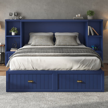 Slat Farmhouse Murphy Bed Amerlife Full / Blue