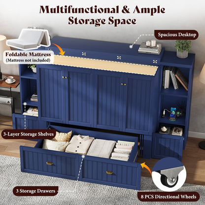 Slat Farmhouse Murphy Bed Amerlife Queen / Blue