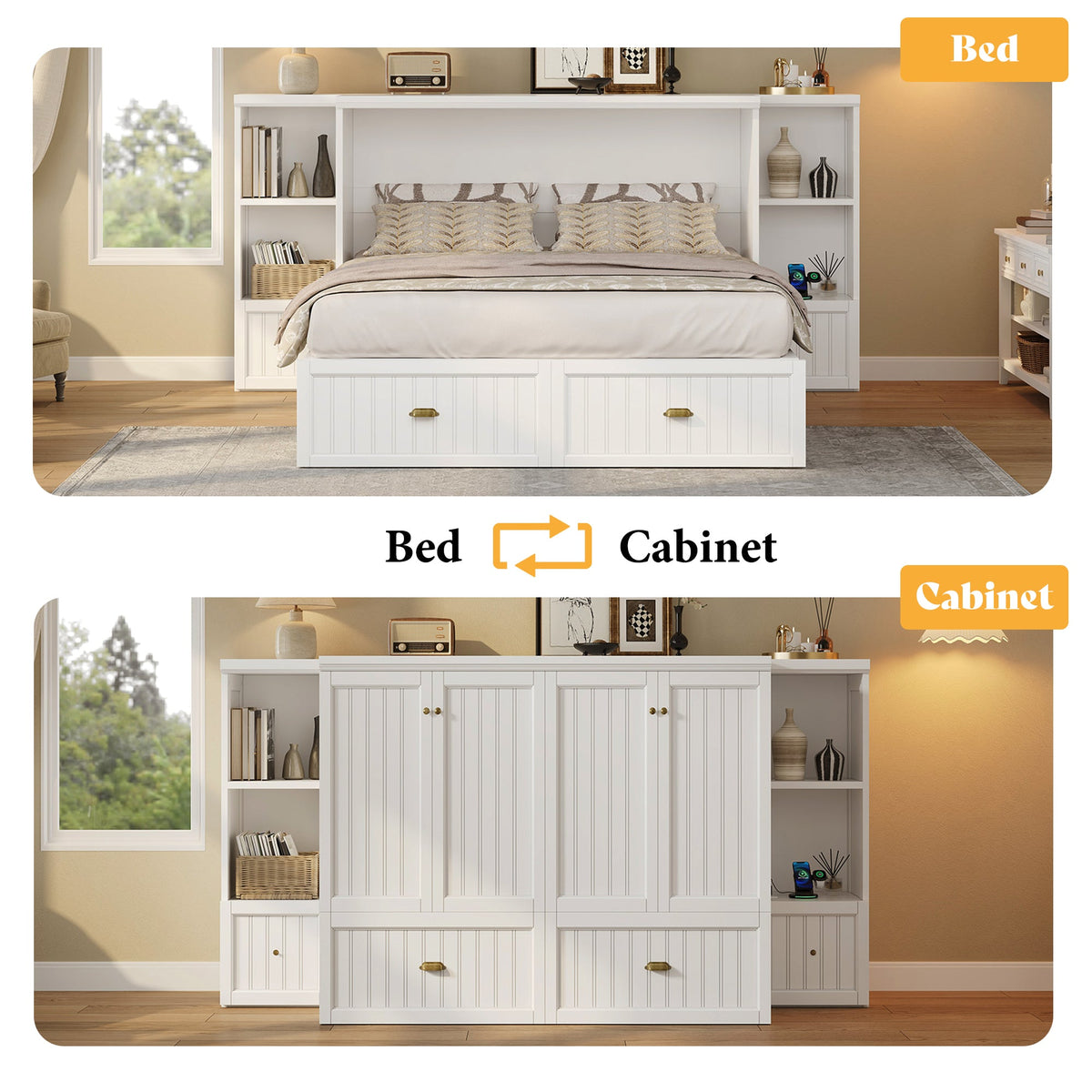 Slat Farmhouse Murphy Bed Amerlife Full / White