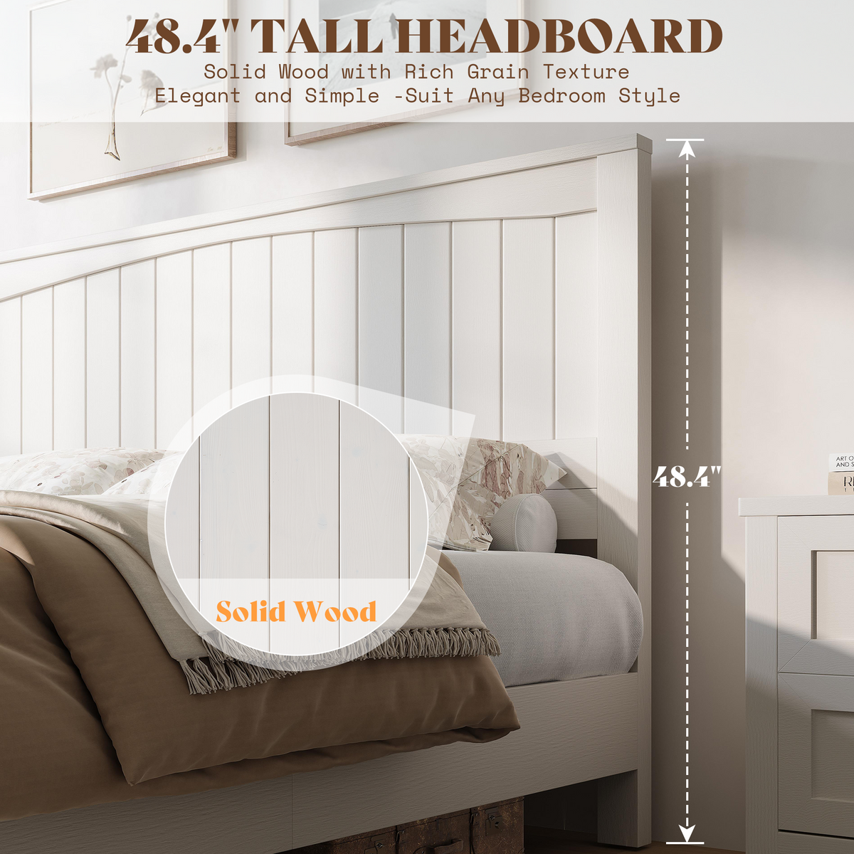 Sanderson Solid Wood Bed Frame -King / WHITE