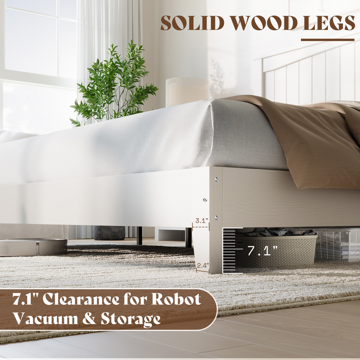 Sanderson Solid Wood Bed Frame -QUEEN / WHITE
