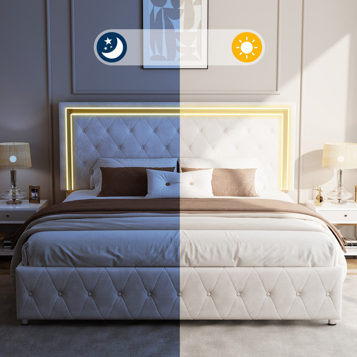 Hues LED Bed Frame-F-CREAM