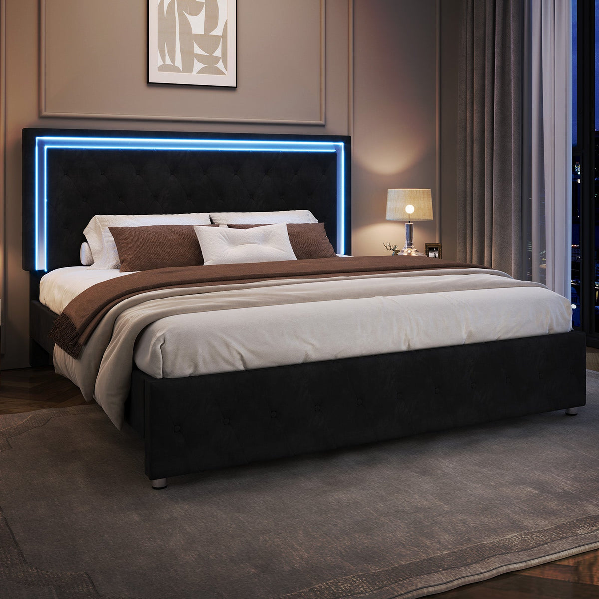 Hues LED Bed Frame-Q-BLACK