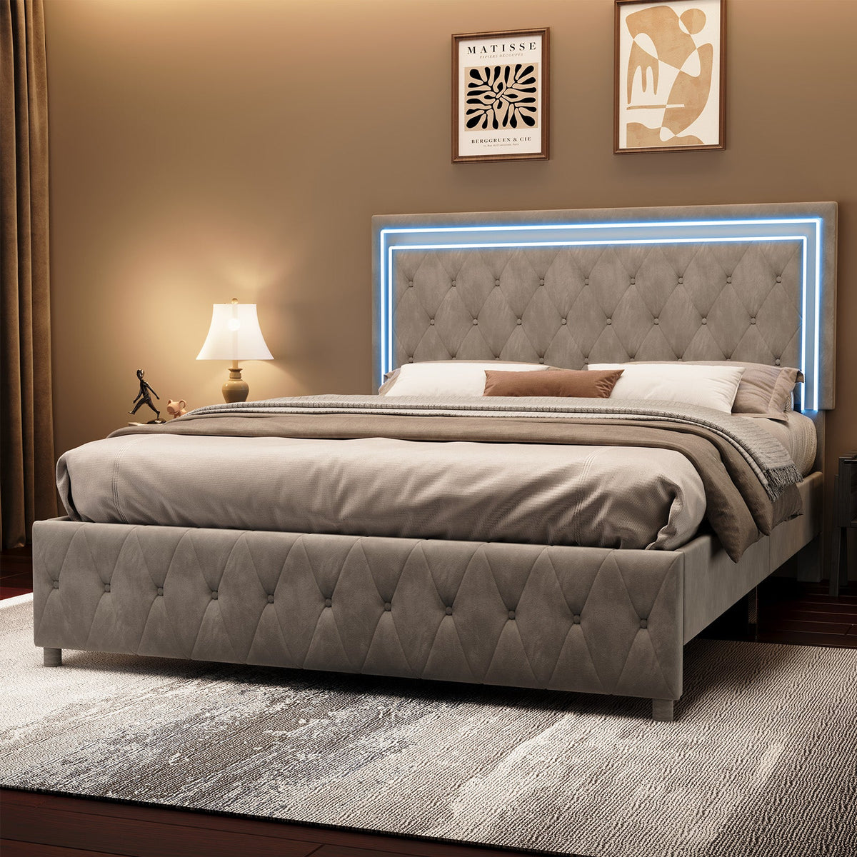 Hues LED Bed Frame-Q-GREY
