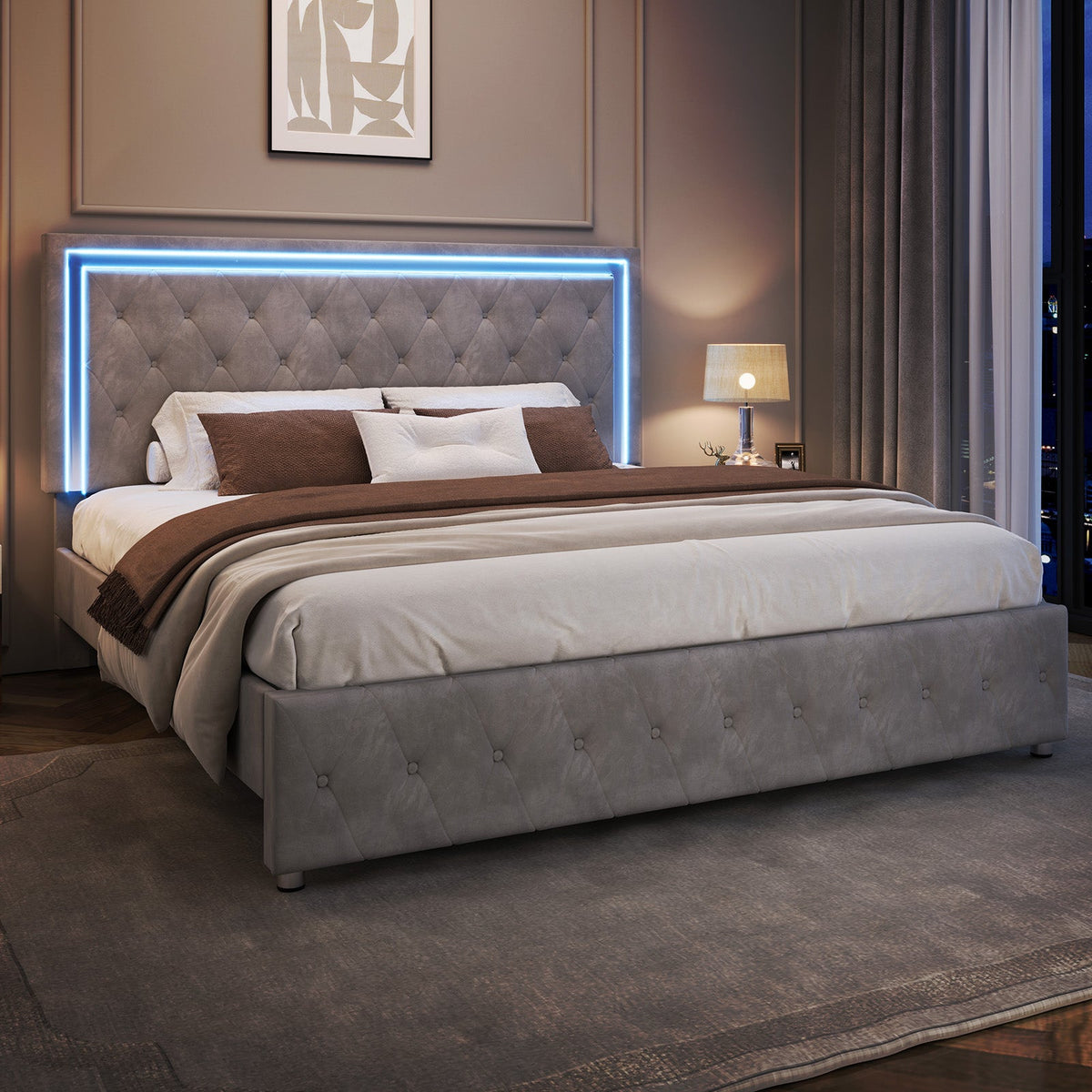 Hues LED Bed Frame-Q-GREY