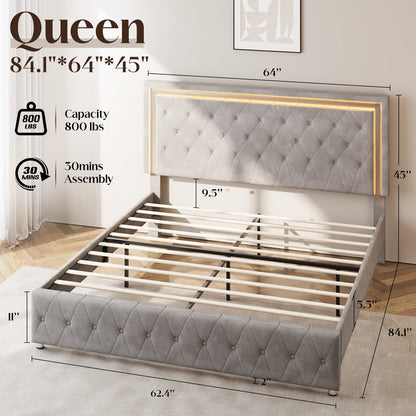Hues LED Bed Frame-Q-GREY