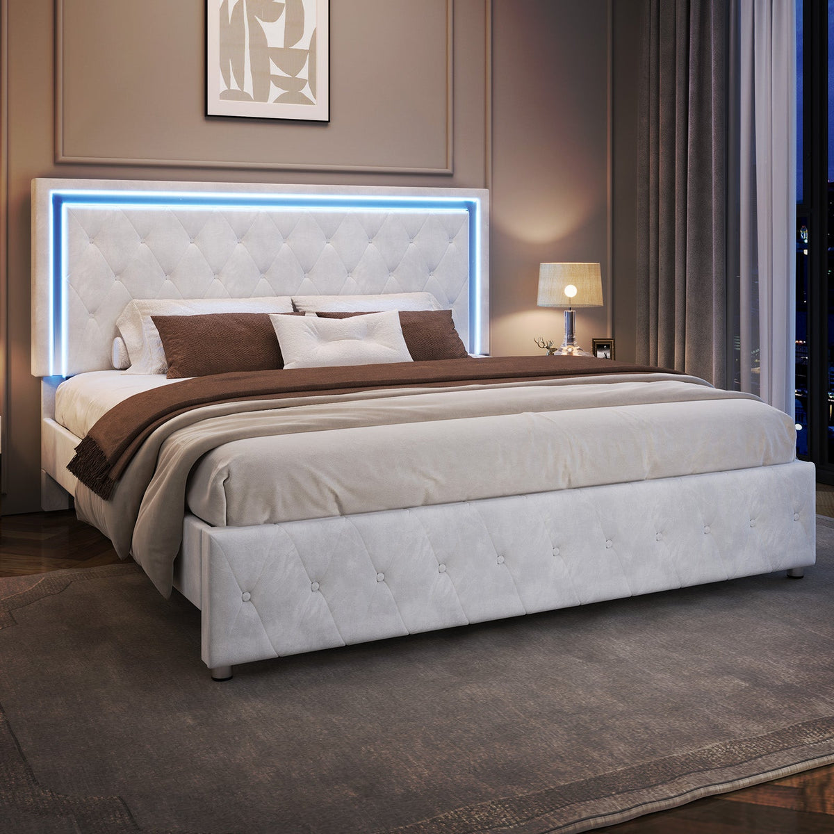 Hues LED Bed Frame-Q-WHITE