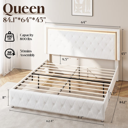 Hues LED Bed Frame-Q-WHITE