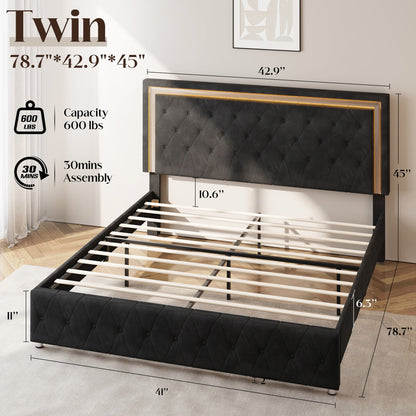 Hues LED Bed Frame-T-BLACK