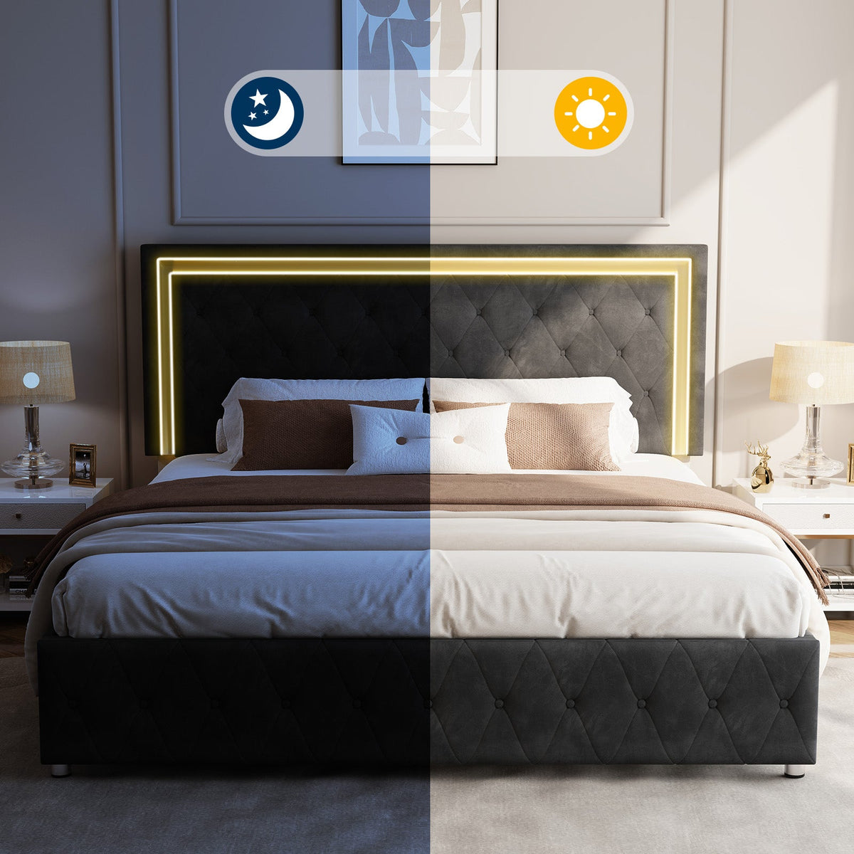 Hues LED Bed Frame-T-BLACK