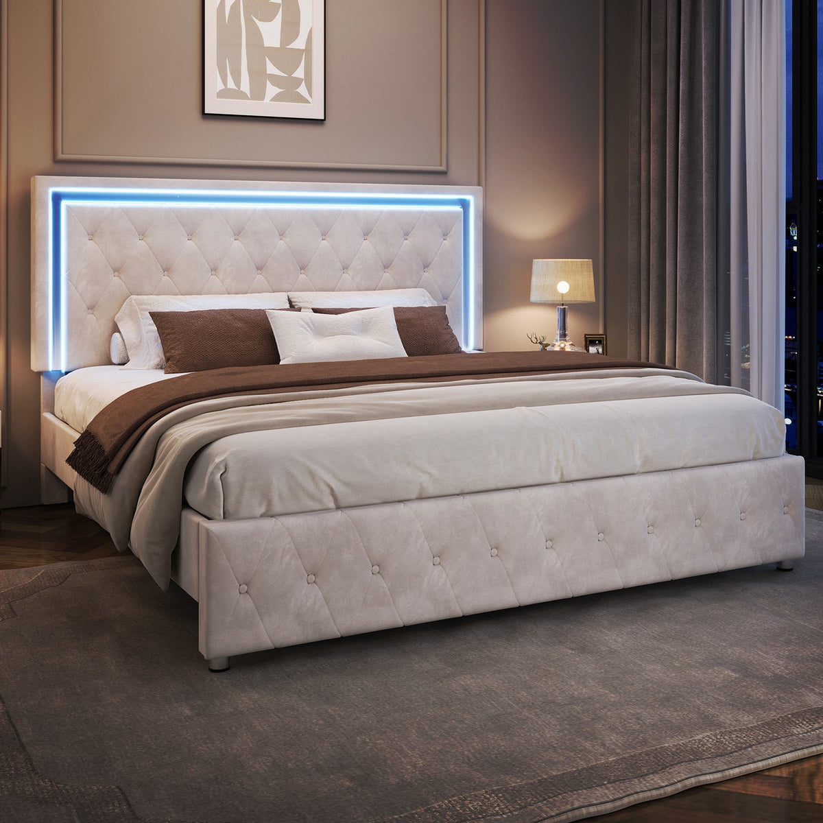 Hues LED Bed Frame-T-CREAM